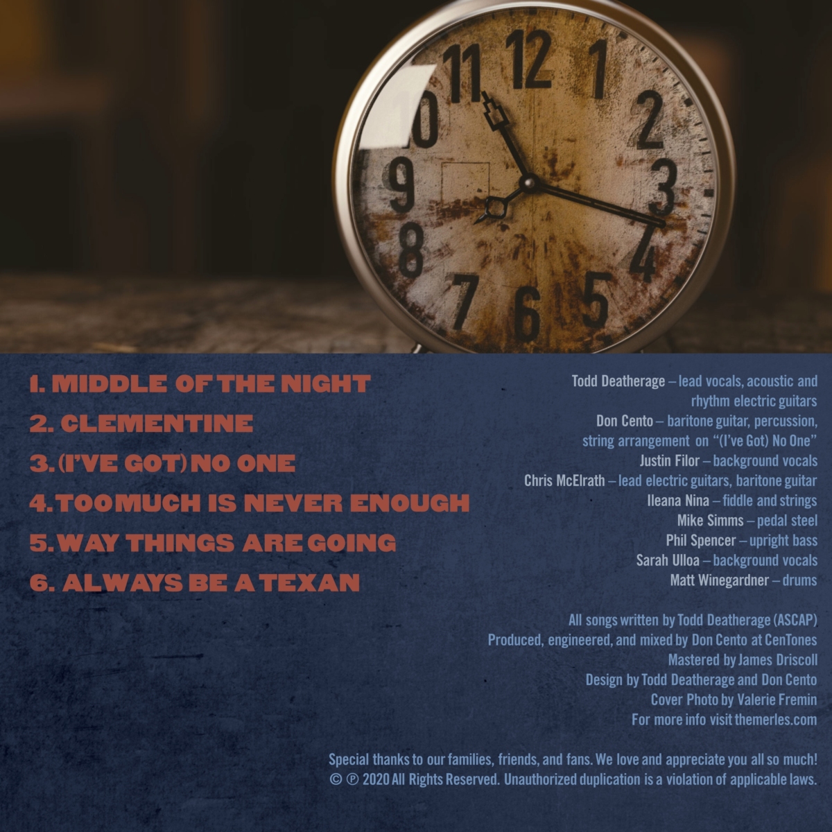 Album Cover: The Merles - Middle of the Night (reverse)