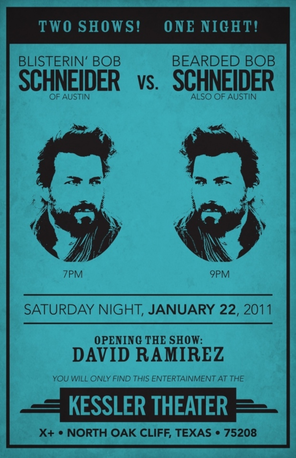 Poster:  Bob Schneider at the Kessler Theater